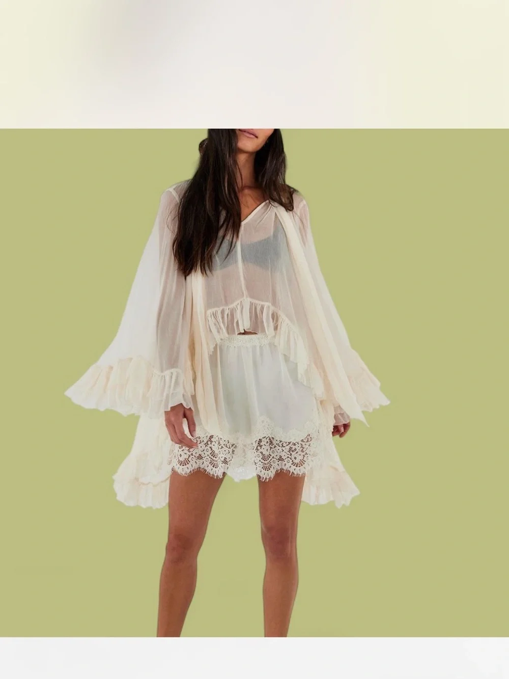 Free People Full Sleeve Frill Top in “Ivory” - Picture 2 of 7